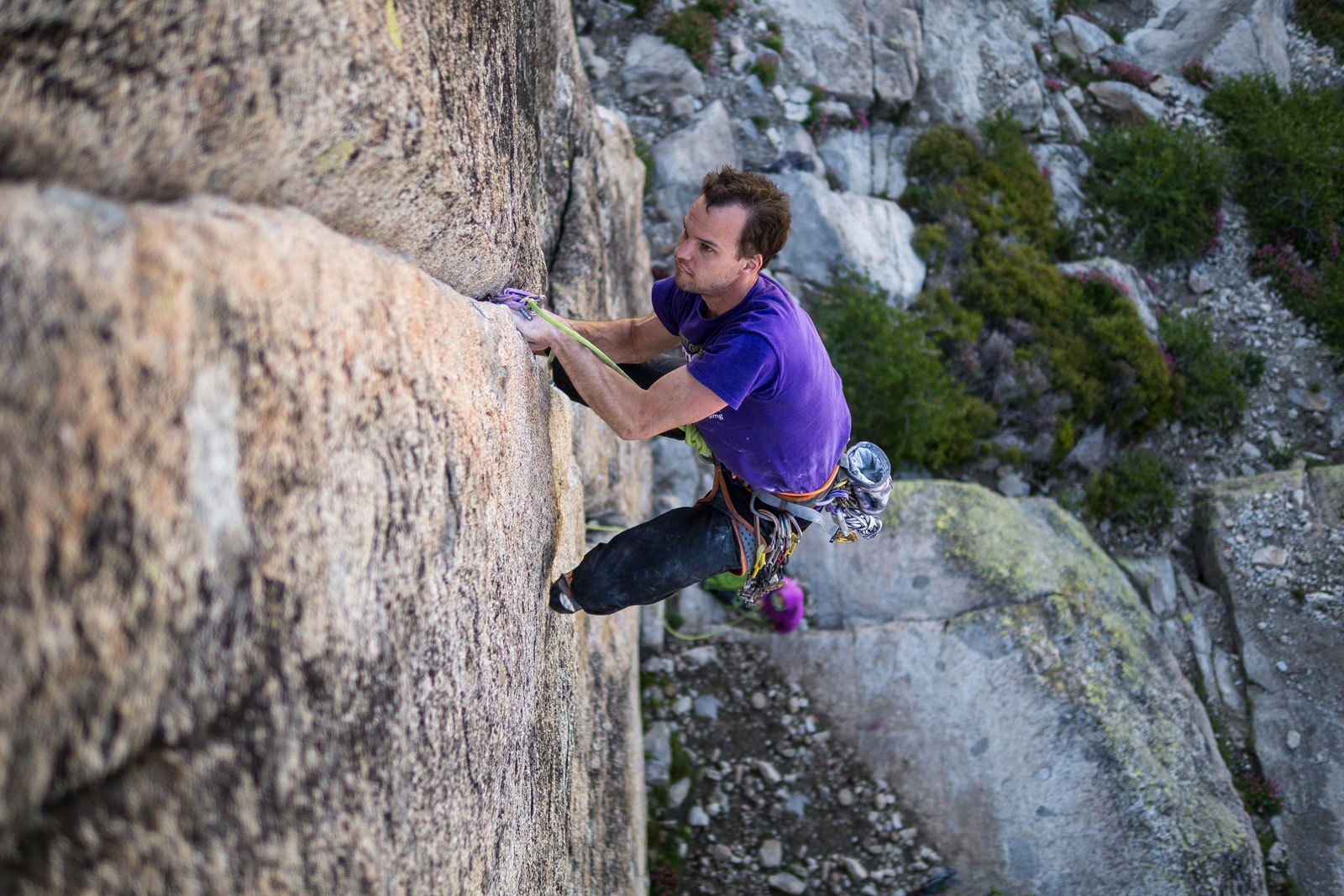 Climber practising on an outdoor rock face
