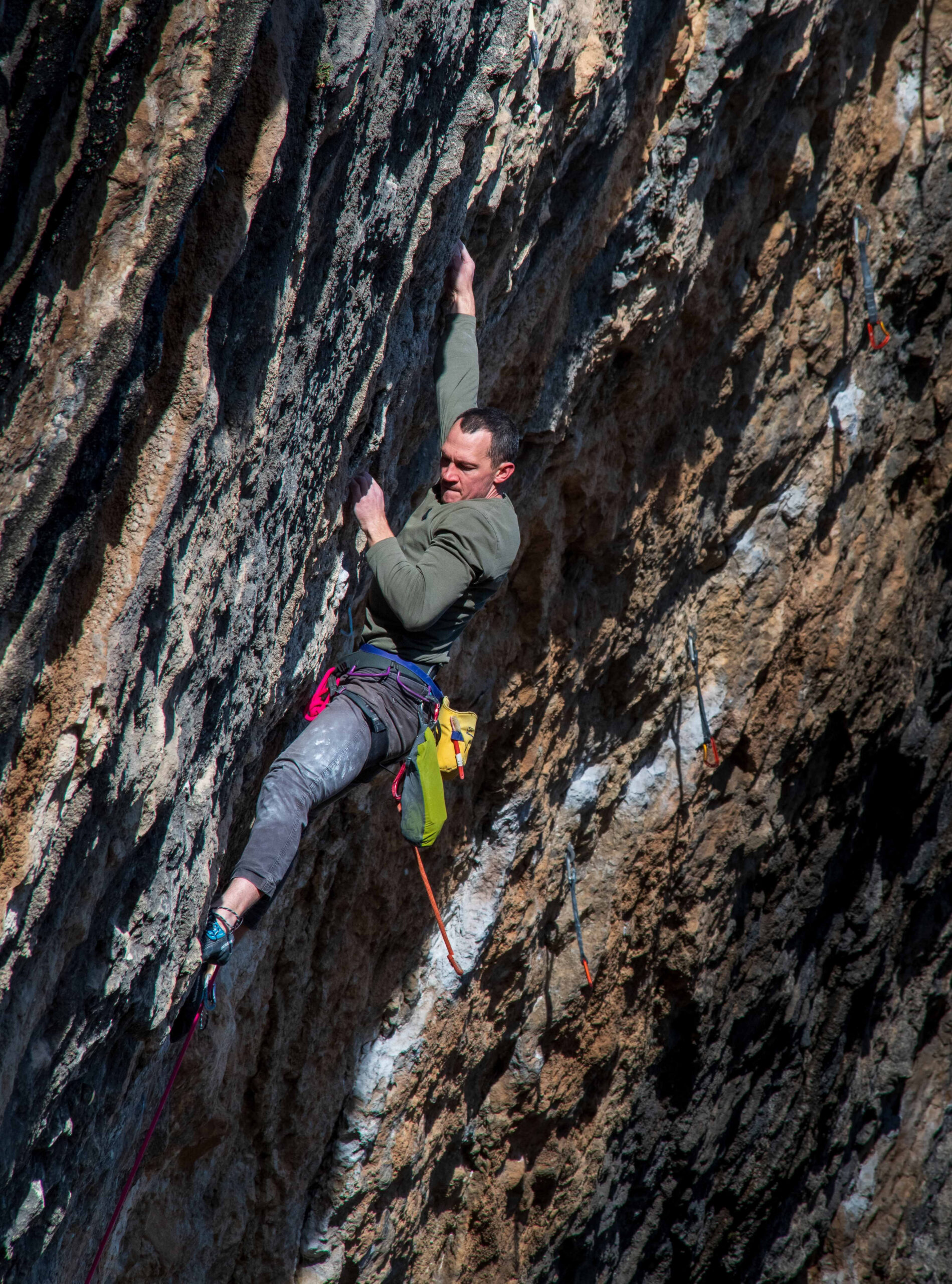Angus climbing in Oliana, Catalonia.